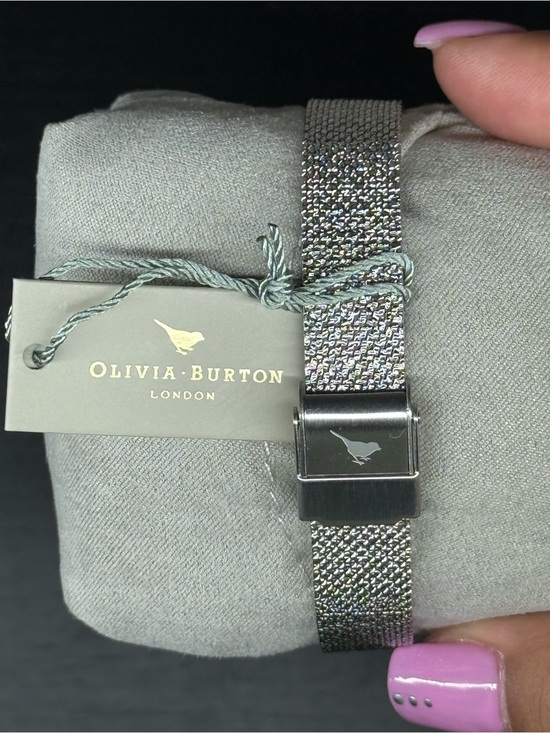 OLIVIA BURTON Silver Mesh Watch with Pastel Crystal Markers
